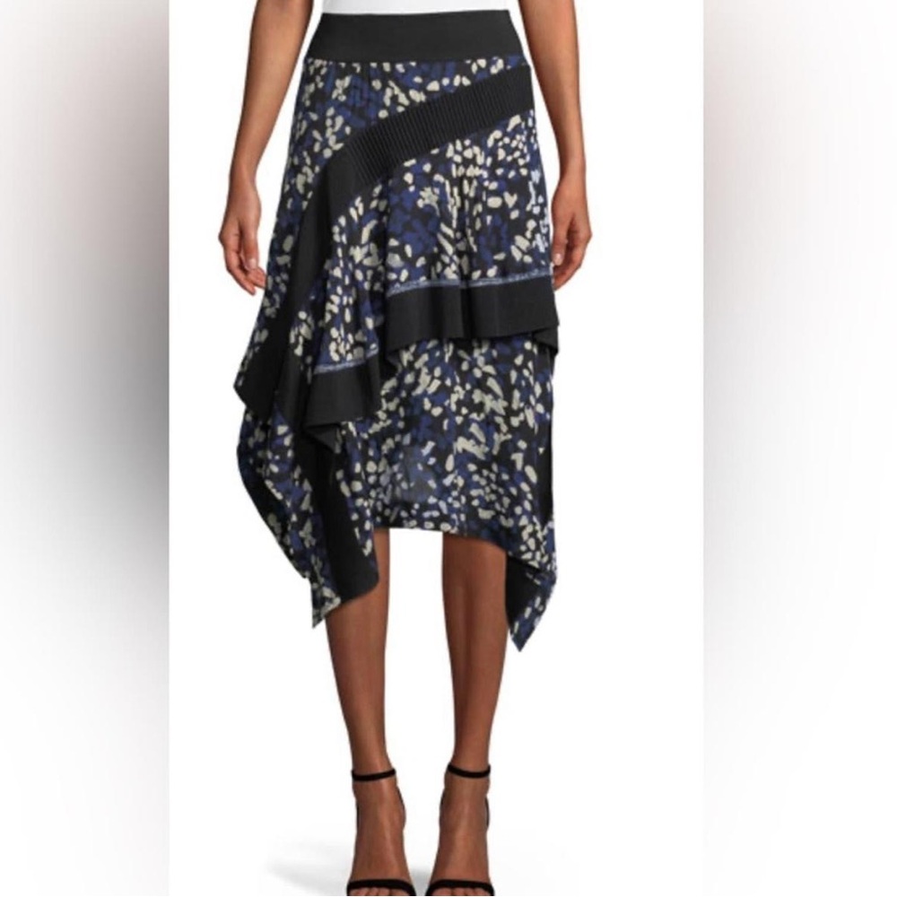 3.1 Phillip Lim Layered Painted-Dot Silk Midi Skirt w/ Rib Details
